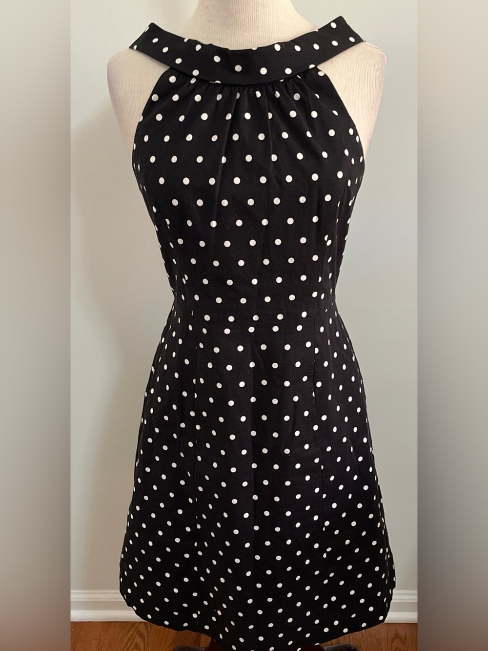 WHBM Black and White Polka Dot Halter Dress